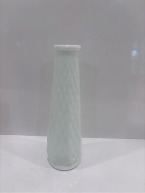 Vintage White Milk Glass Diamond Quilt Bud Vase – 8.5” Tall